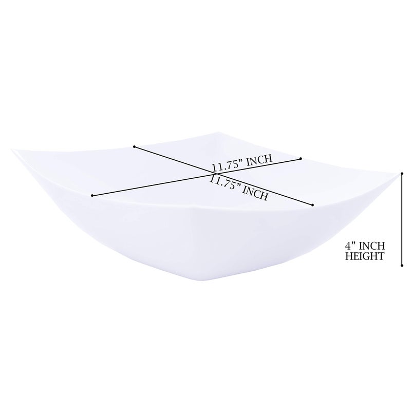 PLASTICPRO Disposable 128 ounce Square Serving Bowls, Party Snack or Salad Bowl, Extra Large Plastic Elegant White Pack of 4 - Image 2